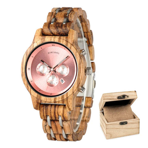 Montre Quartz en bois cadran rose pour femme - BOBO BIRD