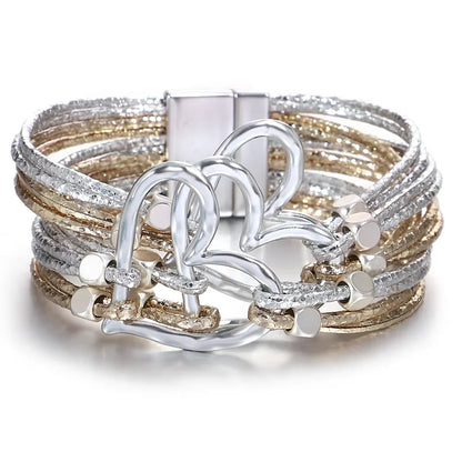 Bracelet en cuir tressé avec grand cœur pour femme  – Style tendance