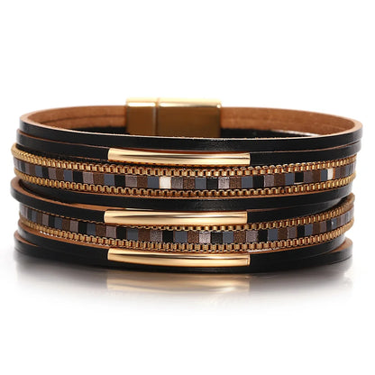 Bracelet  en cuir noir pour Femme - Trendy