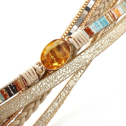 Bracelet en cuir et cristal pour femme