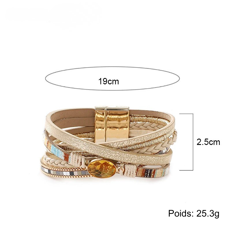 Bracelet en cuir et cristal pour femme